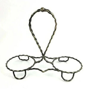 VTG Silver Kitchen Caddy Condiments 2 Slot‎ Metal Home Accents